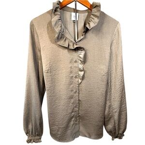 CAbi Icon Blouse in Olive Green/Brown. Boho or Casual Office, Size Medium